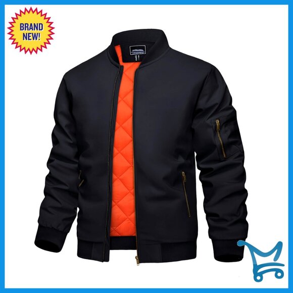 Men's Quilted Bomber Jacket Windbreaker Full Zip Lightweight Polyester